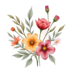Watercolor Painting of a Colorful Flower Bouquet