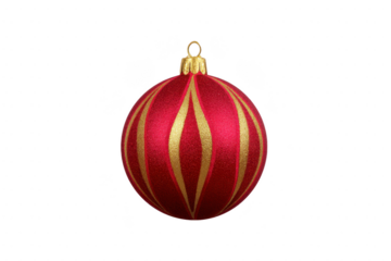 Red and gold Christmas ornament with shiny surface and elegant striped pattern, perfect for holiday decorations and festive celebrations
