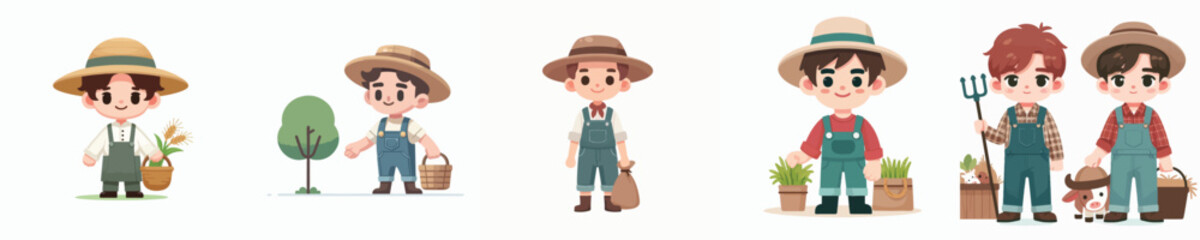vector character boy dressed as a farmer