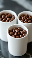 Freshly Roasted Coffee Beans in Minimalist White Cups for Coffee Lovers