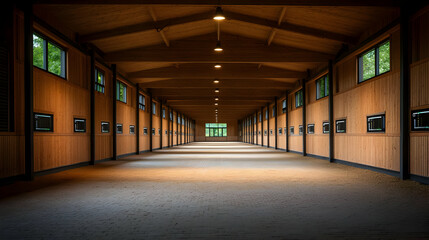 Empty Light-Filled Wooden Horse Stable