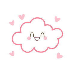 Adorable pink cloud face with hearts in cute cartoon design.
Perfect for love-themed projects, sweet character sets, and vector prints.