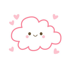 Cartoon-style pink cloud with rosy cheeks and floating hearts.
Ideal for baby shower graphics, greeting cards, and kawaii illustrations.
