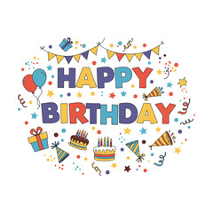 Happy Birthday Lettering Typography For t-shirt, Poster, Sticker, and Card. Vector Illustration