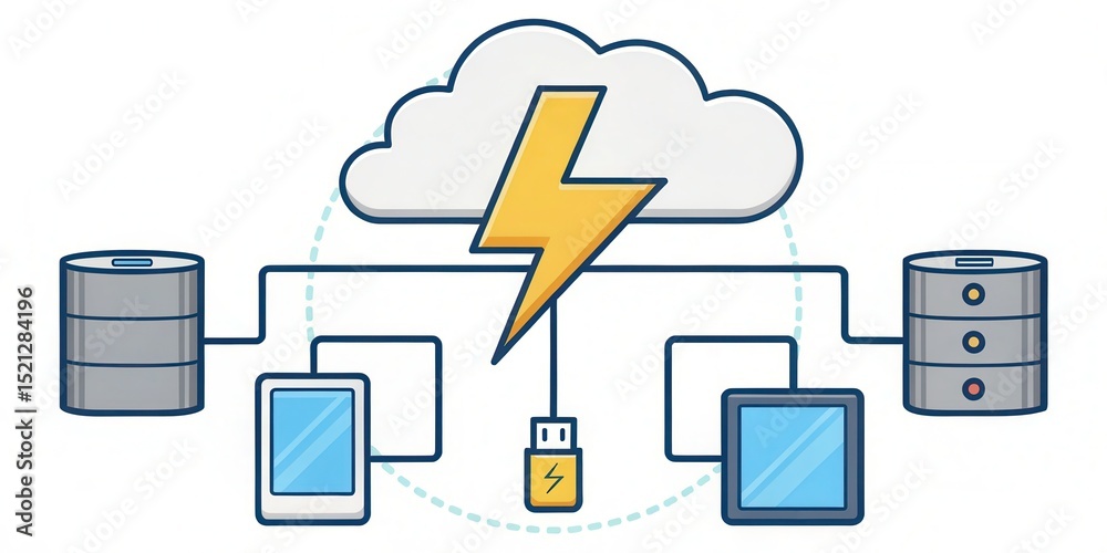 Leinwandbilder Energy storage is a key concept in modern energy systems. Cloud computing illustration with devices and data storage connections.