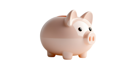 Cute piggy bank on a transparent background for saving money concept  