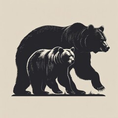 Obraz premium Two bears, black silhouettes, walking
