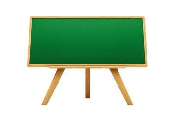 Green chalkboard on wooden easel stands ready for use, evoking sense of nostalgia and learning. simple design is perfect for educational settings or creative displays
