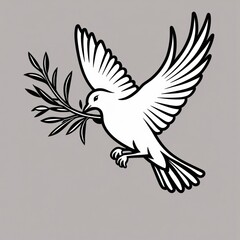 Fototapeta premium White dove in flight with olive branch