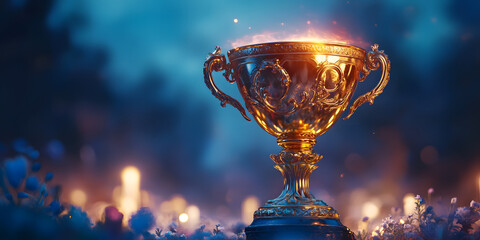 gold cup with a trophy, Champion golden trophy for winner background. Success and achievement concept. Sport and cup award theme