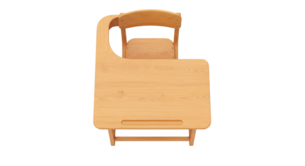 Top view of modern wooden desk and chair set for children study room furniture