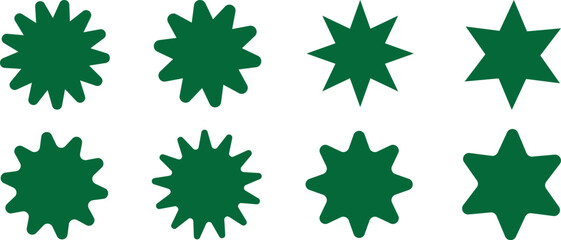 Set of greens starburst, sunburst badges. Design elements - best for sale sticker, price tag, quality mark. Flat  isolated on white background. vector illustration
