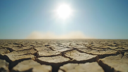 Dry Cracked Earth Landscape Under Bright Sun