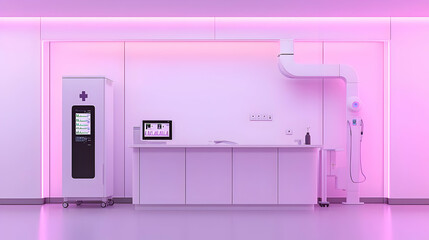 Modern Pink Laboratory Interior With Medical Equipment