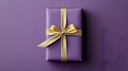 Purple Gift Box With Golden Ribbon Bow