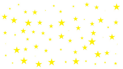 A scattered collection of yellow stars of various sizes against a white background, evoking a whimsical, celestial theme.