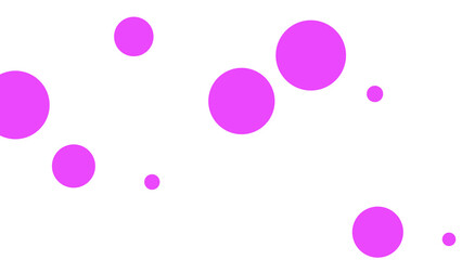 A playful design featuring various sizes of vibrant pink circles scattered on a white background.