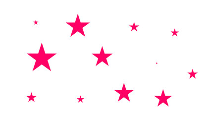A playful arrangement of various sizes of vibrant pink stars against a white background, creating a whimsical and fun atmosphere.
