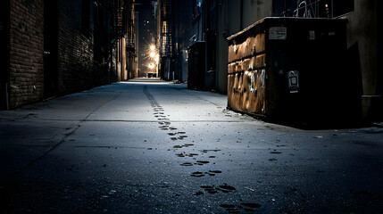 Dark Urban Alleyway At Night With Footprints