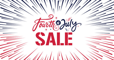 Abstract Sale Banner Vector Background Border for 
USA 4th of July Independence Day Celebration 
Poster, Web Banner, Patriotic Blue White Red 
star burst rays
