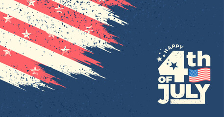Happy 4th of July United States Independenc Day 
Poster Banner Background Template Vector with Dark Blue Patriotic Grunge Distressed American Flag Background