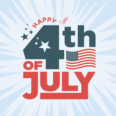 Happy 4th of July Independence Day Typographic Logo Banner Background Vector Illustration for USA Fourth of July celebration Social Media Post Design, Web Banner, Ads, United States of America