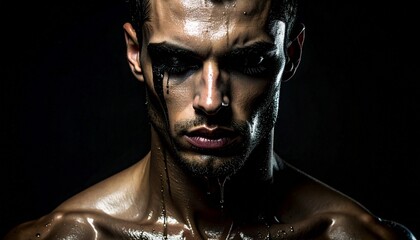 Pale-Skinned Male with Sparkling Eyeshadow, Glossy Dripping Makeup, and Dramatic Lashes