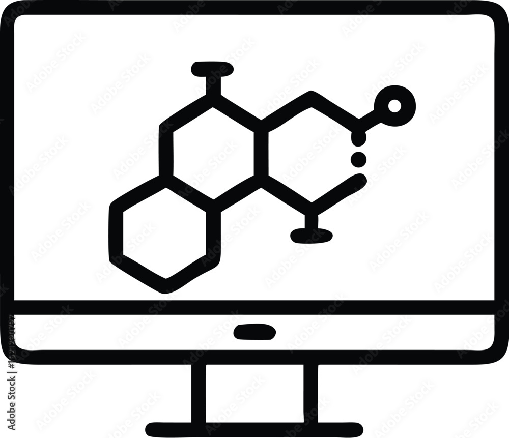Poster molecular structure on computer screen vector illustration for science and technology use