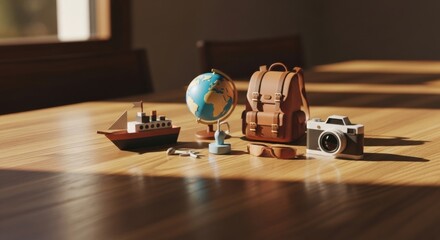 Planning a Trip Still Life Featuring Globe Camera and Boat