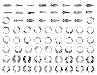 Set of black silhouette circular Laurel Wreath icons