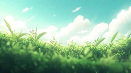 Obraz premium Lush greenery field under a vibrant sky.