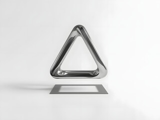 Geometric Harmony: A sleek, chrome-like triangular structure hovers serenely above a square base, creating a visually captivating contrast.