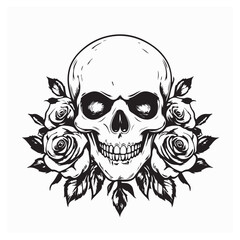Head Skull and Roses image vector Illustration on white background.
