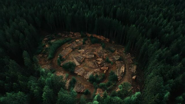 Circular Logging Area in Forest