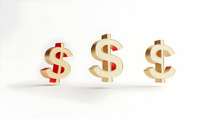 Obraz premium Three Floating Gold Dollar Signs On White Background