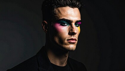 Colorful Eyeshadow and Blush on Faceless Model in Clean Light Studio Portrait