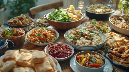 Fototapeta premium Abundant Buffet Table Displaying Delicious Variety of Food Dishes