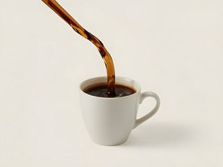 Morning Ritual: The allure of a freshly poured beverage gracefully cascades into a pristine mug, capturing the daily morning ritual and its aromatic essence.