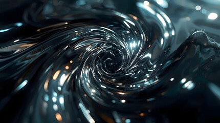 Whirlpool of Cosmic Allure: A mesmerizing swirl of abstract fluid, mirroring the mysteries of the cosmos, its reflective surface shimmering with an enigmatic glow.