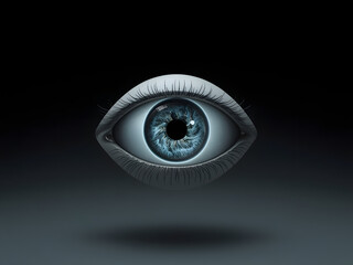 Mysterious Gaze: An eye, with a detailed iris, floating in dark surroundings, beckons the viewer, inviting them to peer into the depths of the unknown and explore the essence of perception