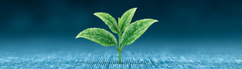 Growing plant symbolizing digital progress virtual space iconic design futuristic environment close-up view conceptual art