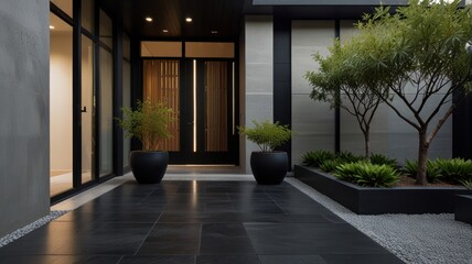 Modern home entryway with landscaping (1)