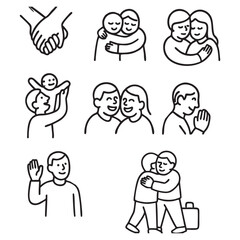 Family Emotions Icon Set – Heartfelt Black & White Vector