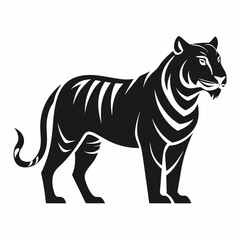 Stylized black and white tiger illustration, tiger, simple, minimal, elegant, strong, powerful, fierce