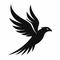 Stylized black hawk bird in flight logo design, hawk, bird, flying, flight, wings, black, silhouette, logo, design, icon