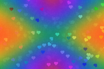 Abstract glowing heart bokeh shape forms within a vivid rainbow, pride collection, symbolizing love and positivity, celebrate theme in a colorful hues wallpaper background. 
