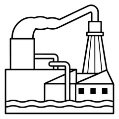 Industrial factory building water pollution line art illustration