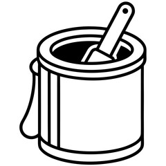 Paint can with mixing stick simple line art illustration, paint can, paint, can, mixing stick, stir stick, paintbrush