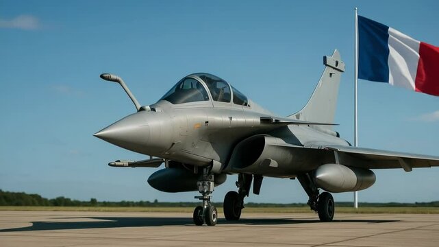 French Air Force assault Fighter Jet with National Flag
