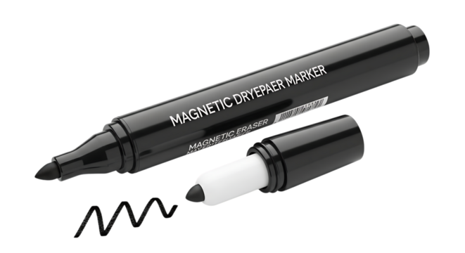 Black magnetic dry erase marker whiteboard pen with eraser cap office supply tool